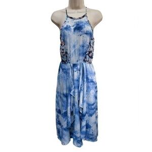 Rebecca Taylor Blue White Cloud Halter Silk Dress